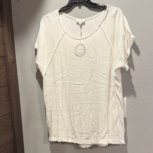 Umgee Beige Women's Raw Edge Top 1X NWT